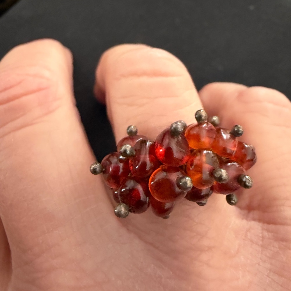 Elegant amber sterling silver ring size 8